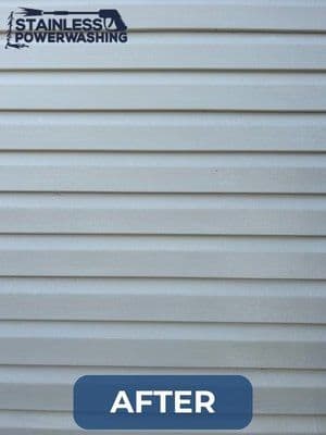 Clean, pristine siding after power washing by Stainless Powerwashing, showcasing improved condition.