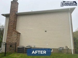 Cleaned exterior of a house after power washing, showcasing a polished, updated look.